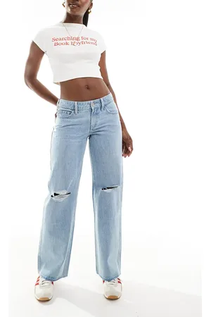 Hollister Low rise baggy raw hem jeans in bleach