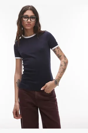 ARKET Jersey ribbed t-shirt in blue with contrast binding
