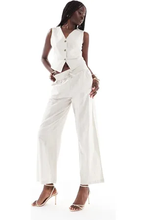 VERO MODA Tailored drawstring waist wide leg trouser co-ord in stone