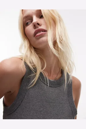 Topshop Rib racer vest in charcoal marl