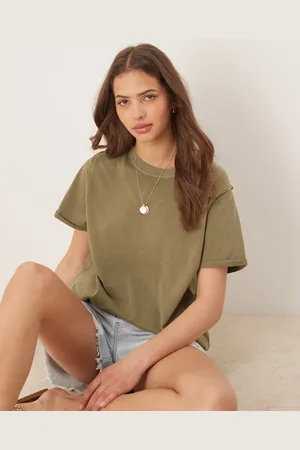 ASOS Slouchy raw edge regular fit t-shirt in washed khaki