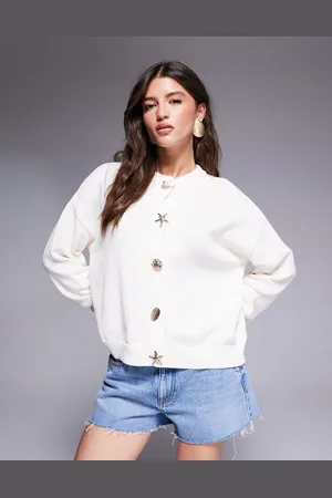 ASOS Knitted cardigan with gold buttons in ecru