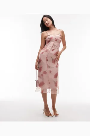 MANGO Double layered v-neck midi dress in pastel
