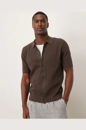 MANGO Knitted cotton short sleeve shirt in