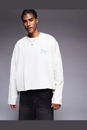ASOS Oversized cropped sweatshirt with raw hem with chest print in white