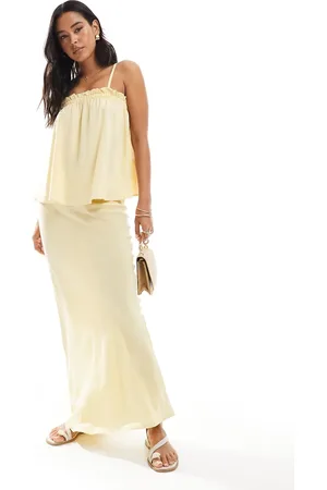 ASOS Linen blend bias cut maxi skirt in buttermilk