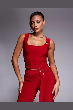 Kaiia Slinky square neck gold hardware detail crop top co-ord in