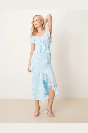 Pretty Lavish Jacquard ruffle midaxi dress in powder