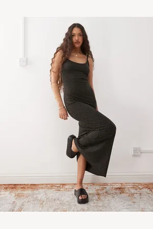 Weekday Jersey maxi dress in and grey stripe