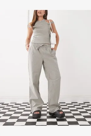 Noisy May Tie front wide leg trousers in stripe