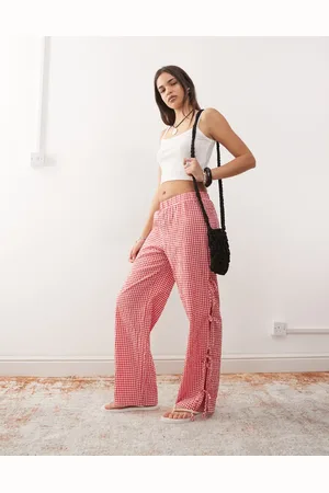 Noisy May Wide leg side tie detail trousers in gingham