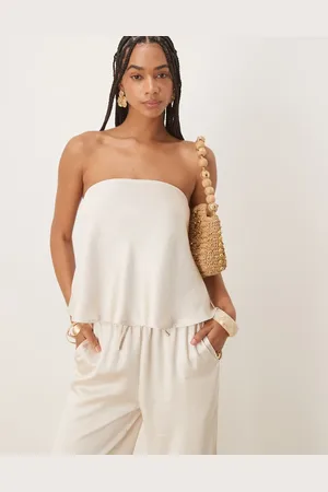 Six Stories Bandeau satin flippy top co-ord in oyster