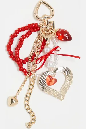 Reclaimed Bag charm with beads and strawberry in gold