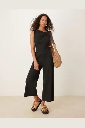 MANGO Knotted shoulder detail woven jumpsuit in