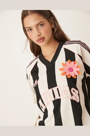 adidas Oversized football top in and white stripe