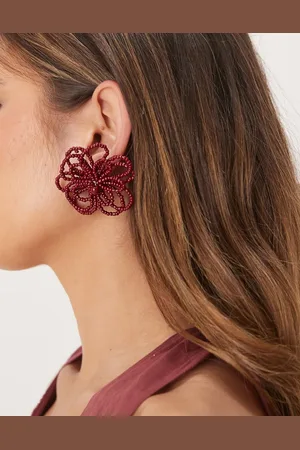 ASOS Stud earrings with beaded floral design in burgundy