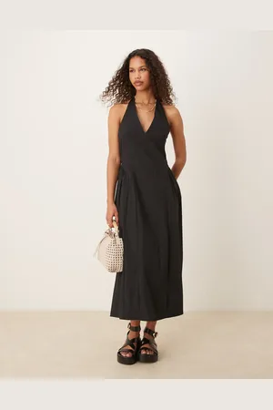 MANGO Cotton halter neck drop waist midaxi dress with structured bodice in