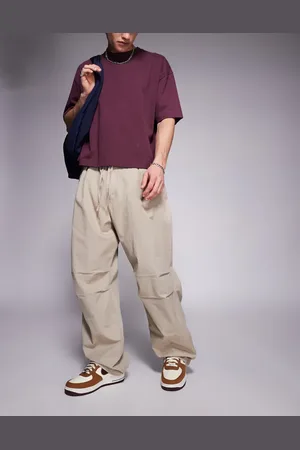 Bershka Parachute baggy trouser in beige