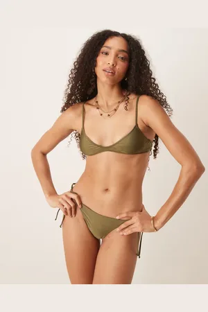 MANGO Tie side bikini bottom in olive