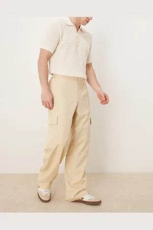 ASOS Pull on smart wide leg cargo trousers with front pleat in buttermilk
