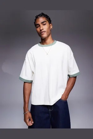 ASOS Oversized boxy textured rib with contrast detail t-shirt in cream