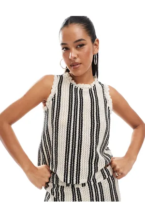 Object Open knit sleeveless top co-ord in monochrome stripe