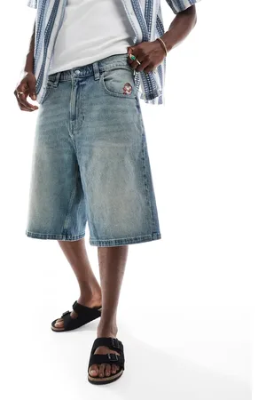 Hollister Super baggy denim embroidered short in medium wash