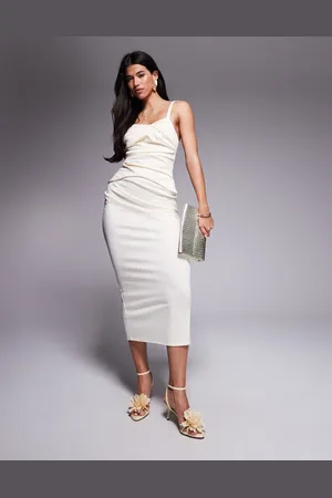 ASOS Structured pleat bodice detail midi dress in off