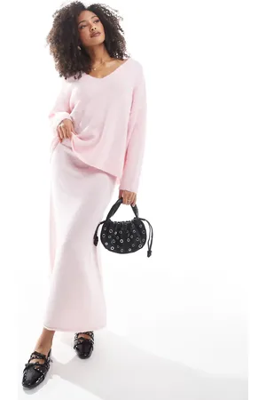 Pieces® Fluffy knitted maxi skirt co-ord in
