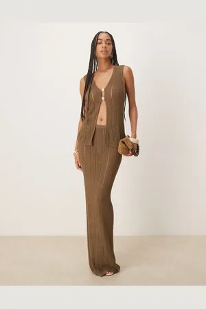 Six Stories Crochet maxi skirt co-ord in mocha