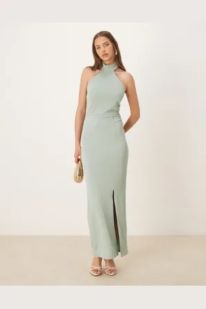 VILA Textured jersey halter maxi dress in dusty