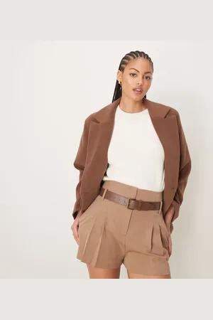ASOS Tall tailored high waist shorts with PU belt in chocolate