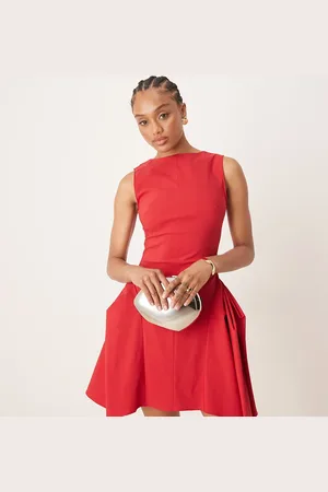 ASOS ASOS DESIGN Tall bengaline high neck pleated hip detail mini dress in