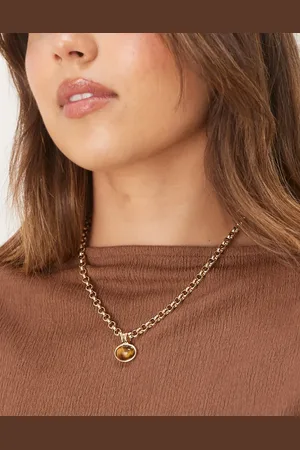 ASOS Necklace with real semi-precious tigers eye pendant in tone