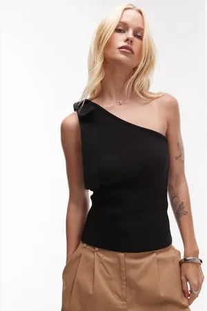 MANGO One shoulder tie knitted top in
