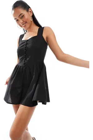 Brave Soul Sleeveless playsuit with button detail in
