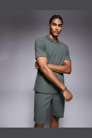 River Island Jacquard polo co-ord in khaki