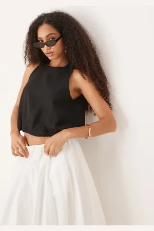 MANGO Round neck sleeveless soft bubble hem top in