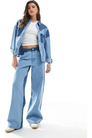 Pieces® Wide leg western detail jeans co-ord in light wash