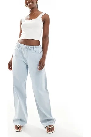 Bershka Tie front wide leg jeans in stripe