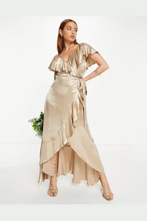 Topshop Bridesmaid satin frill wrap dress in
