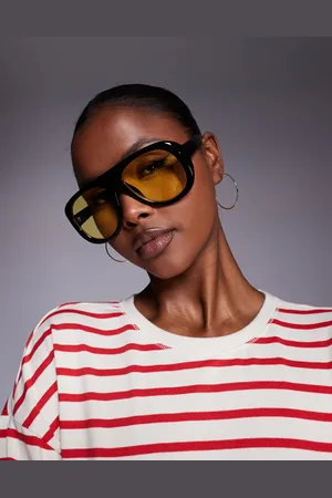 Kaiia Chunky yellow lens aviator sunglasses in
