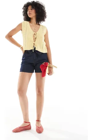 New Look Paperbag soft denim shorts in