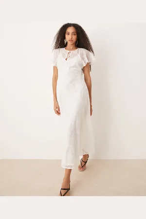 MANGO Embroidered lace maxi dress with cape overlay in