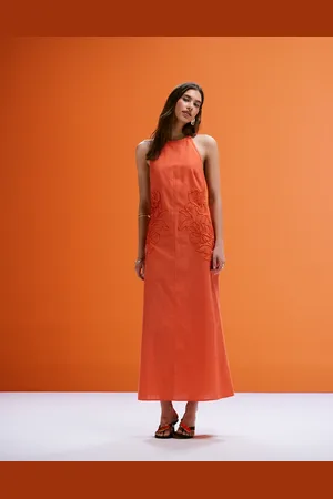 ASOS Low back halter midi dress with waist embroidery in