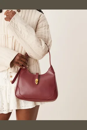 Gina Tricot One handle shoulder bag with gold buckle in burgundy