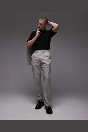 Topman Straight suit trousers in stone