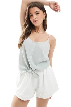 ONLY Knot front cropped vest in white & sage stripe