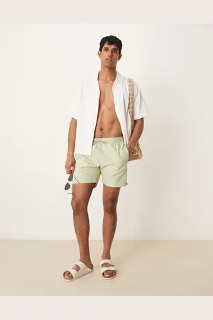 MANGO Seersucker swim short in pale
