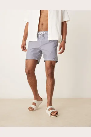 MANGO Seersucker stripe swim shorts in